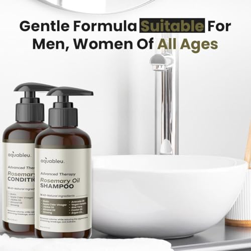 Aquableu Advanced Therapy Anti-Thinning Rosemary Oil Shampoo & Conditioner Set - Infused with 14 All-Natural Ingredients for Volume, Strength, Thickness, and Dullness Reduction (16oz)