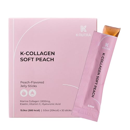 K-Nutra K-Collagen Soft Peach | 15.9oz (30 Sticks) | Marine Collagen with Vitamin C | Supports Skin, Hair & Nail Health | Tasty Jelly, Fast Absorption