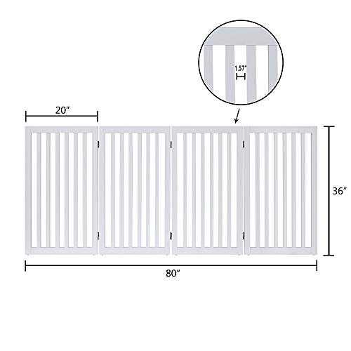 unipaws 36”H Free Standing Pet Gate for Dog Cat, Tall Wooden Dog Gates for Doorway, Stairs, Foldable Pet Fence for The House, Expandable Dog Barrier, Indoor Use, White