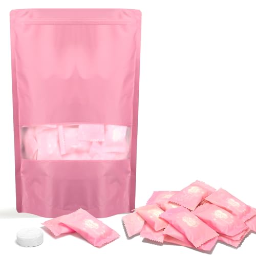 Classycoo Compressed Towel 100 PCS Mini Tablets Disposable Portable Face Towel Cotton Coin Tissue for Travel, Camping, Hiking, Sport,Beauty,Home Hand Wipes, Outdoor Activities (Rose Pink, Thick)