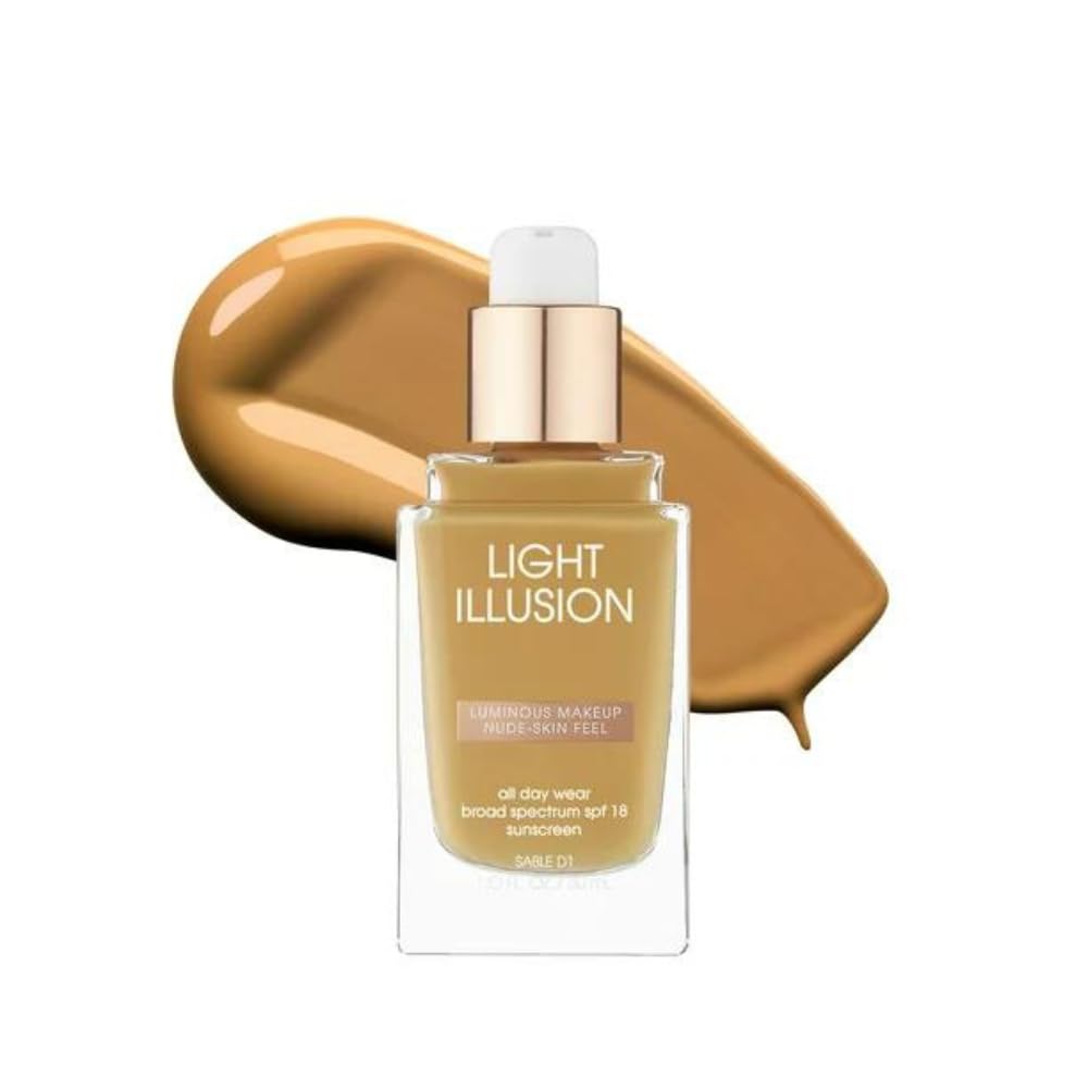 Flower Beauty Light Illusion Foundation with SPF 18 - Liquid Foundation Makeup with Buildable Coverage & Breathable/Lightweight Formula - Natural Complexion (Sable)