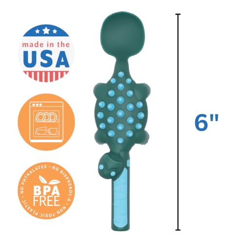 Constructive Eating Plate and Utensils Set - USA-Made Toddler Dinnerware with Divided Plates (Dinosaur)