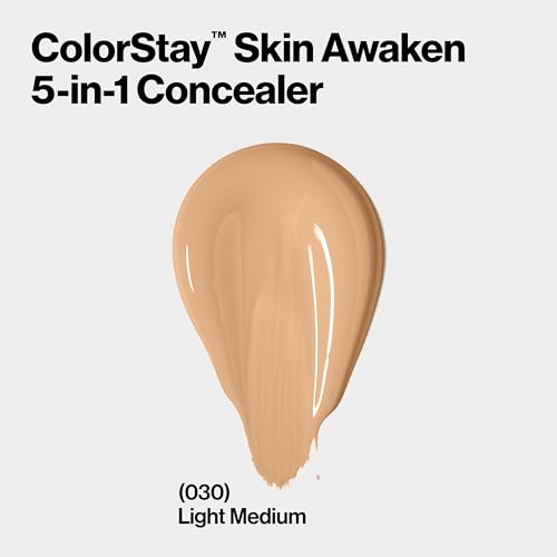 Revlon ColorStay Skin Awaken 5-in-1 Concealer, Lightweight, Creamy Longlasting Face Makeup with Caffeine & Vitamin C, For Imperfections, Dark Circles & Redness, 030 Light Medium, 0.27 Fl Oz