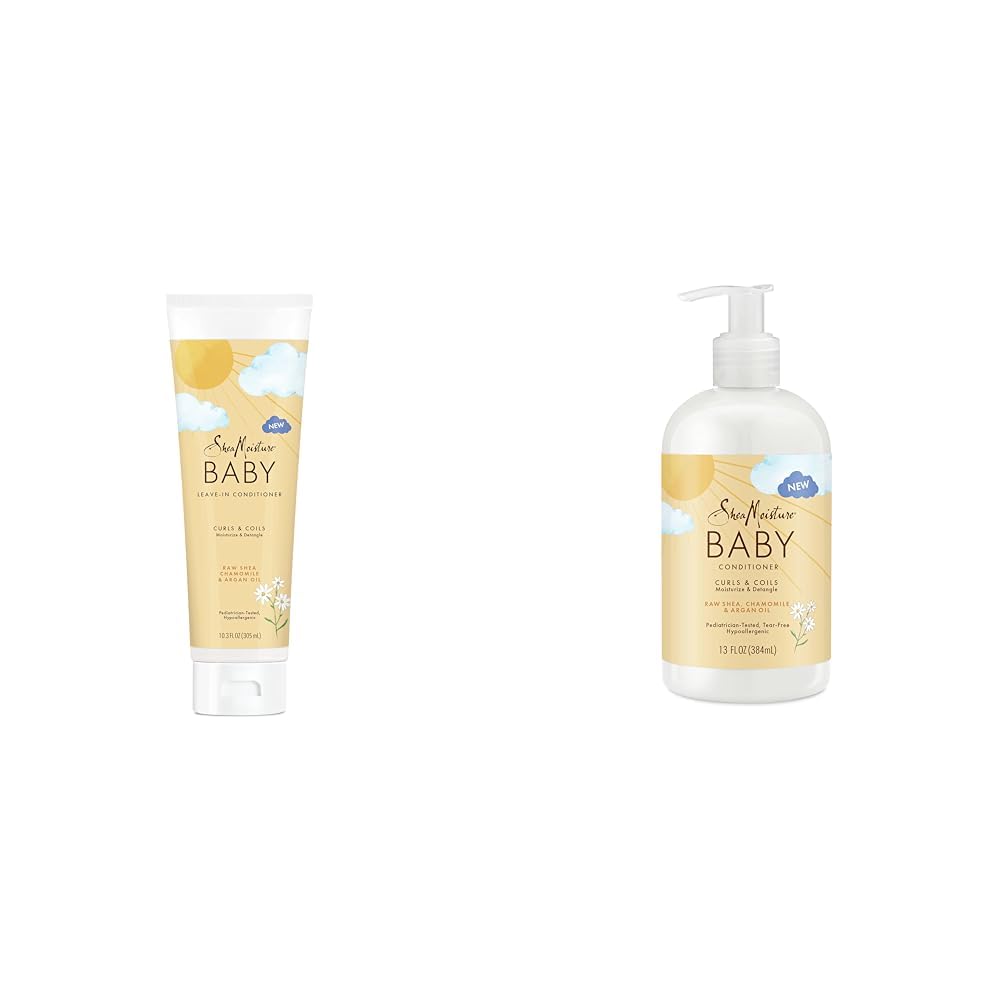 SheaMoisture Baby Leave-In Conditioner 10.3 oz and Conditioner 13 oz for Curly Hair Raw Shea, Chamomile and Argan Oil