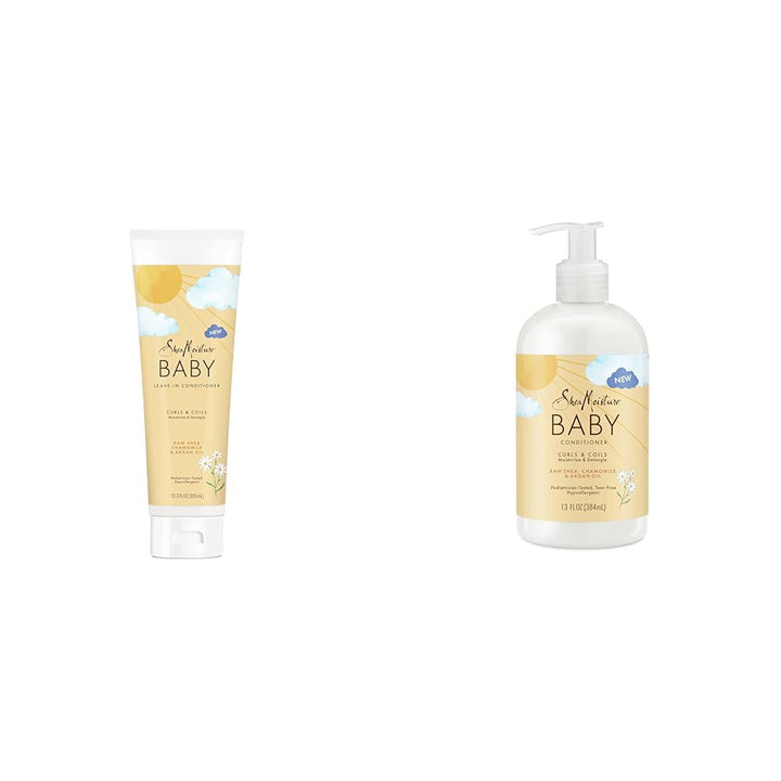 SheaMoisture Baby Leave-In Conditioner 10.3 oz and Conditioner 13 oz for Curly Hair Raw Shea, Chamomile and Argan Oil