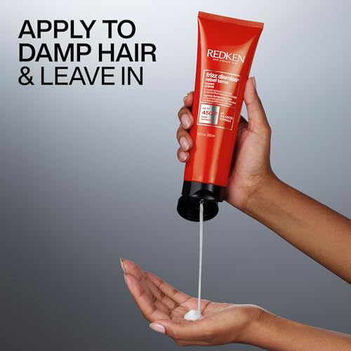 Redken Frizz Dismiss Rebel Tame Leave-In Cream, Heat Protection to 450°F, Controls Frizz & Humidity, Smooths Hair, Sulfate Free, 8.05oz