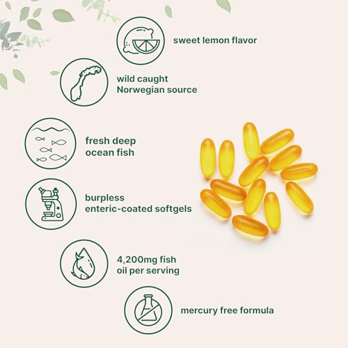 Micro Ingredients Triple Strength Omega 3 Fish Oil Supplements 4200mg Per Serving, 240 Softgels – Lemon Flavored – Burpless | EPA 1200mg + DHA 900mg | Deep Sea Fish.