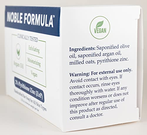 Noble Formula Zinc Bar Soap, Vegan Argan Oil 2% Pyrithione Zinc (ZnP) for All Skin Types Including Those With Acne, Psoriasis and Eczema, 3.25 oz
