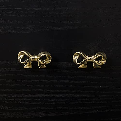 UniDes Pack of 2 Gold Brass Knobs for Dresser,Drawers and Cabinet, Decorative Bow Knobs and Pulls for Kids,Children,Girls Bedroom,2 PC