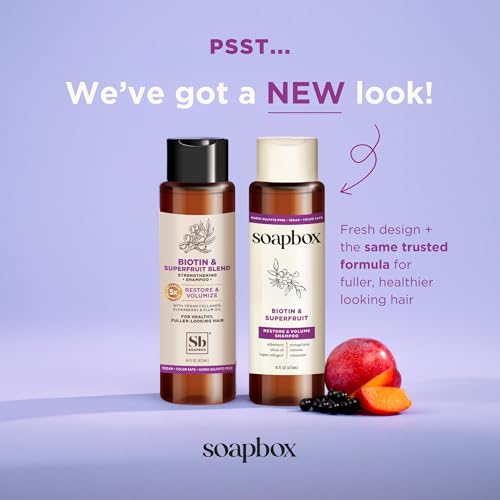 Soapbox Biotin & Superfruit Shampoo & Conditioner Set with Vegan Collagen, Aloe and Shea Butter, Pack of 2 Sulfate Free, Paraben & Silicone Free, Color Safe and Vegan Hair Products, 16 Ounces Each