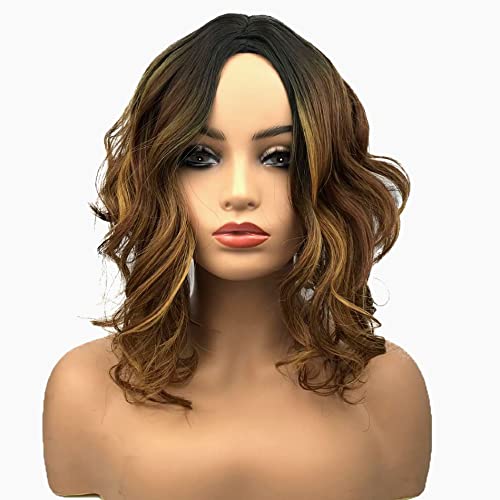 Wiginway Medium Curly Wavy Auburn Blend Wigs For Black Women Synthetic Wig Natural Looking