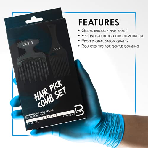 Level 3 Hair Pick Comb Set - Glides Through Hair Easily - Professional Salon Quality - Rounded Tips to Prevent Irritation - Level Three Hair Picks - 2pc