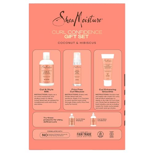 SheaMoisture Coconut & Hibiscus Hair Care Bundle – Curl Enhancing Smoothie, Curl & Style Milk + Frizz Free Curl Mousse (3 Piece Set)