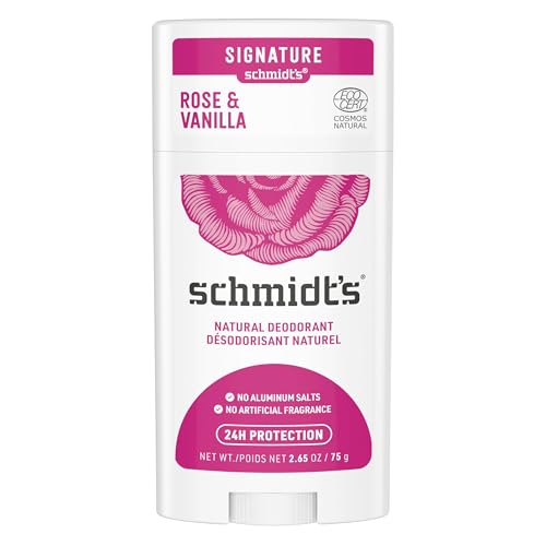 Schmidt's Aluminum-Free Vegan Deodorant Rose & Vanilla with 24 Hour Odor Protection for Women and Men, Natural Ingredients, Cruelty-Free, 2.65 oz