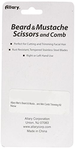 Allary Men's Beard and Mustache Scissors, Mini Comb Trimming Kit