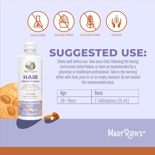 MaryRuth Organics Women's Hair Growth MAX Liposomal | with Lustriva® Biotin 10000mcg Pumpkin Seed Oil| Thicker Hair | Hair Care | Wrinkles, Fine Lines, Skin Care | Ages 18 | 15.22 Fl Oz