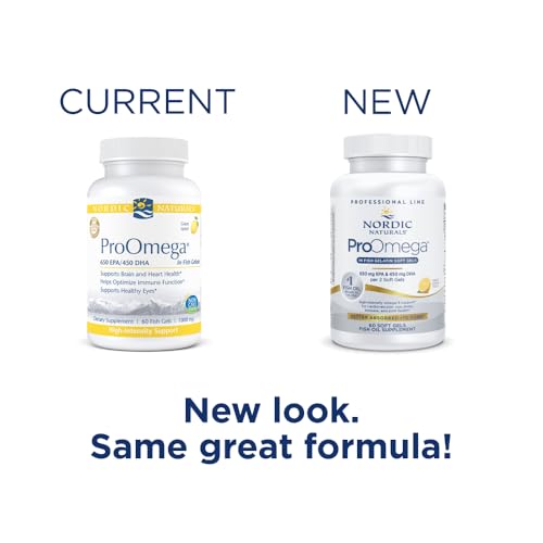 Nordic Naturals ProOmega in Fish Gelatin, Lemon Flavor - 60 Soft Gels - 1280 mg Omega-3 - High Potency Fish Oil - EPA & DHA - Promotes Brain, Eye, Heart, & Immune Health - Non-GMO - 30 Servings