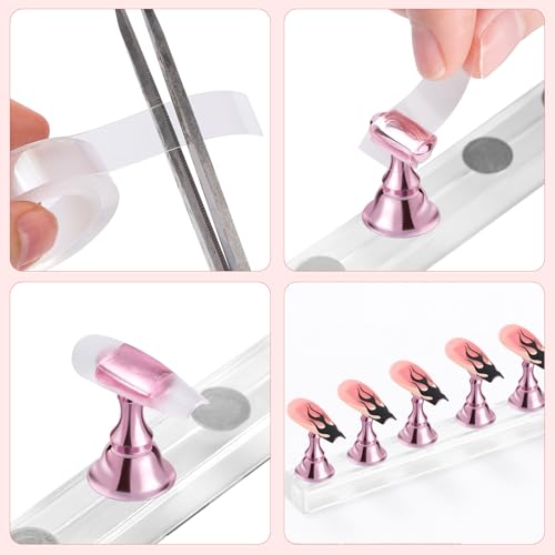 Etercycle Nail Stand Acrylic Nail Art Display Stand Practice Nail Holder for Painting Nails Magnetic Practice Stands with Double-sided Tape For DIY Salon Supplies (Pink)
