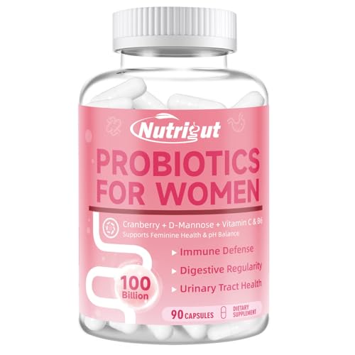 Probiotics for Women 100 Billion CFUs Probiotic and Prebiotics with Digestive Enzymes for Gut Health, Vaginal Probiotics with Cranberry and D-Mannose for Urinary Tract Health, pH Balance, 90 Capsules