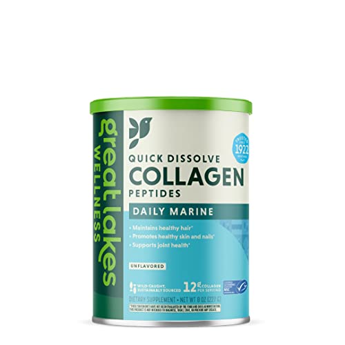 Great Lakes Wellness Sustainable Marine Collagen Peptides Powder for Skin, Hair, Nails, Joints & Digestion - Unflavored - Quick Dissolve Hydrolyzed, Wild Caught, MSC Certified, Non-GMO, Kosher - 8 oz