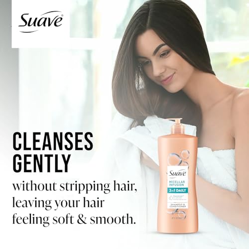 Suave Shampoo and Conditioner 2-in-1 Variety 2-Pack – Micellar Infusion & Vitamin B5 Infusion for All Hair Types, 28 Oz Ea