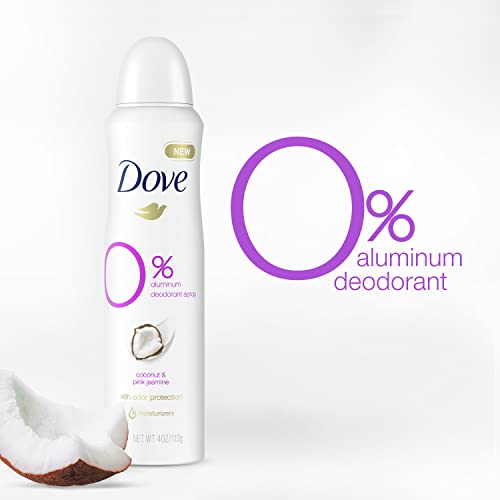 Dove 0 percent Deodorant Spray For 48 Hour Protection Coconut and Pink Jasmine Aluminum Free Deodorant 4 oz 3 Count, White, 4 Ounce (Pack of 3)
