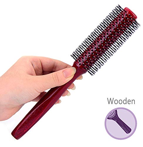 Small Round Hair Brush for Blow Drying with Soft Nylon Bristles, 1.6 Inch, for Short or Medium Curly Hair-Red