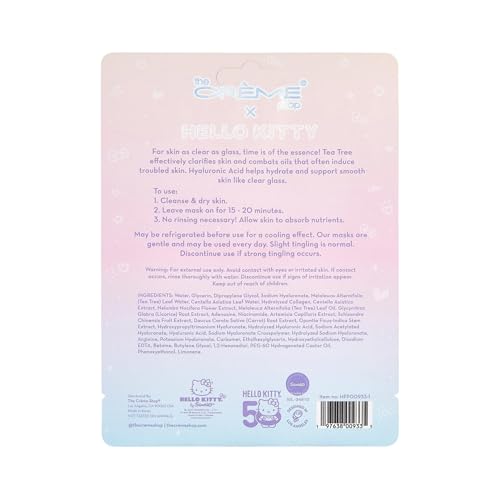 The Crème Shop x Hello Kitty Feel So Clear Printed Essence Sheet Mask, Clarifying and Hydrating Face Mask with Tea Tree and Hyaluronic Acid - 50th Year Anniversary Limited Edition