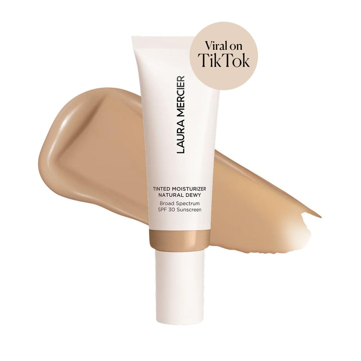 Laura Mercier Tinted Moisturizer Natural Dewy with SPF 30: 24HR+ Hydration, Long Lasting, Sheer to Light, Buildable Coverage, Dewy Finish, Improve Skin Tone and Texture, Skin Tint, Sand
