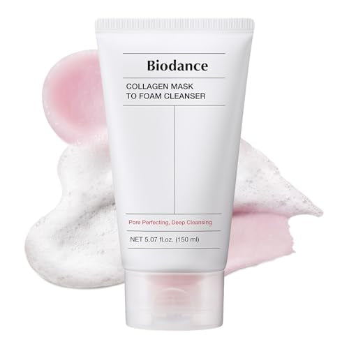 BIODANCE Collagen Mask To Foam Cleanser, Pink Face Wash for Women, 2-in-1 Pore Mask and Hydrating Foaming Facial Cleanser for Sensitive Skin, Oily Skin, Korean Skincare5.07 fl. oz. (150 ml)