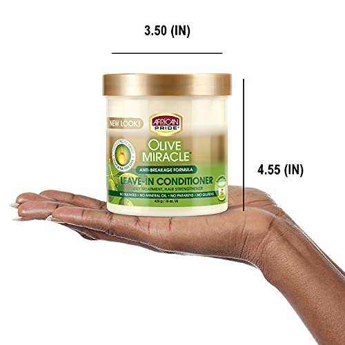 African Pride Olive Miracle Leave In Conditioner Creme (3 Pack), enriched with olive and tea tree oil to protect and condition scalp and hair, 15oz.
