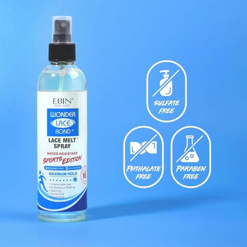 EBIN NEW YORK Wonder Lace Bond Melt Spray 8 Fl Oz Sports Edition – Melting Spray for Lace Wigs with Strong Hold – Rosemary Mint for Scalp Comfort – Water-Resistant for Active Wear