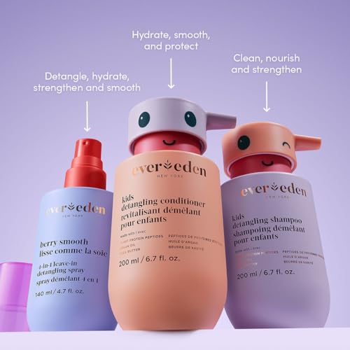 Evereden Kids Detangler Spray: 4-in-1 Leave-In Hair Spray | Detangle, Moisturize, Strengthen, & Protect | Easily Tackle Even the Toughest Knots | Clean & Vegan All types of Hair Product for Kids