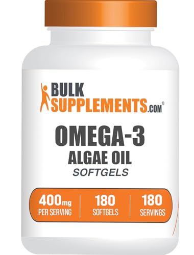 BulkSupplements.com Omega-3 Softgels - from Algal Oil, Algae Oil Omega 3 Supplement - 400mg of Omega-3, Gluten Free, 1 Softgel per Serving, 180 Count (Pack of 1)
