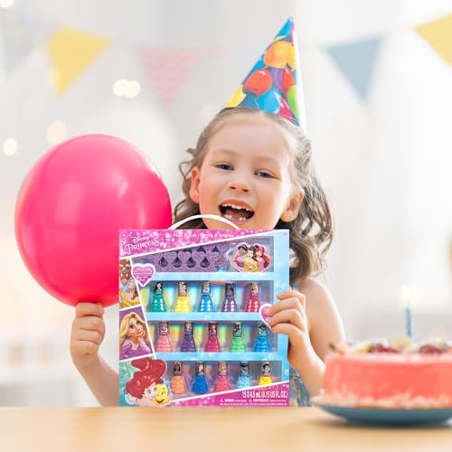 Townley Girl Disney Princess 15 Piece Water-Based Nail Polish with 3 Toe Spacers| Quick Dry| Peel Off| Gift Kit Set for Kids Girls| Ages 3