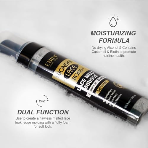 EBIN NEW YORK Wonder Lace Bond Melt Mousse 8.5oz/250ml- Extreme Firm Hold (Supreme) | Biotin + Castor Oil | No Residue, Long Lasting Formula with Protecting Edges, Gives Undetectable and Natural Look