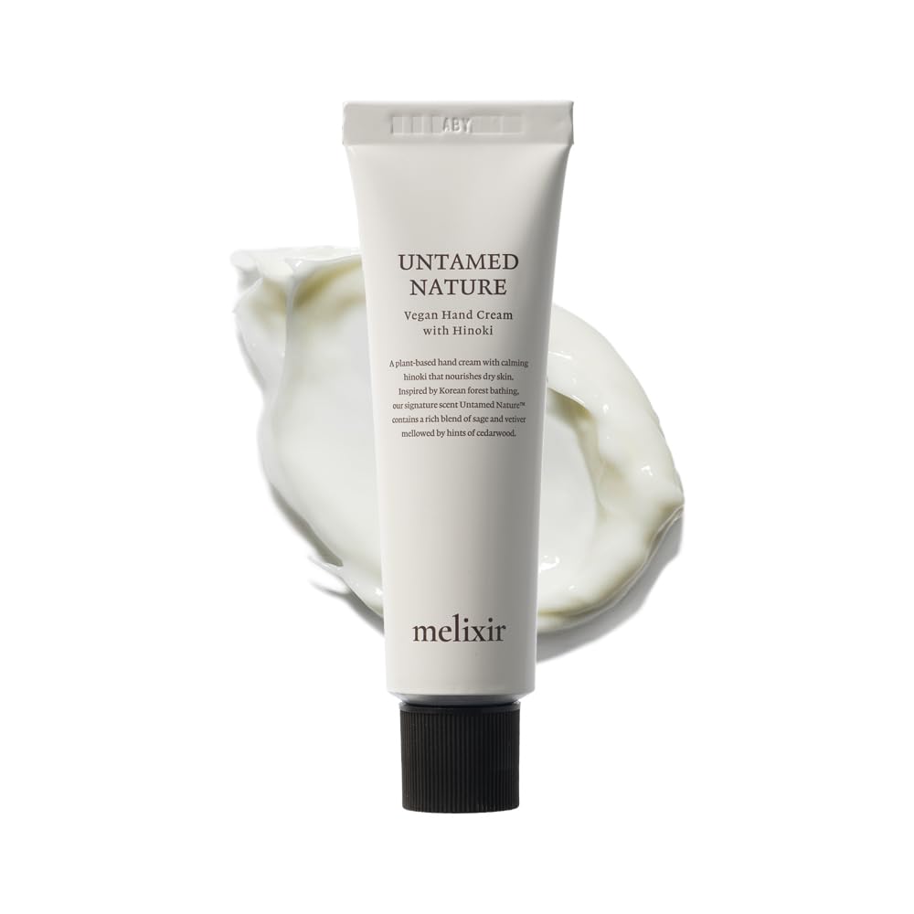 Melixir Vegan Hand Cream #Untamed Nature - Calming Forest Scented, Nourishes & Deeply Hydrates Dry Hands with Shea Butter, Non-Sticky & Velvety Finish, Travel Size, Korean Skincare (1.7 fl.oz.)