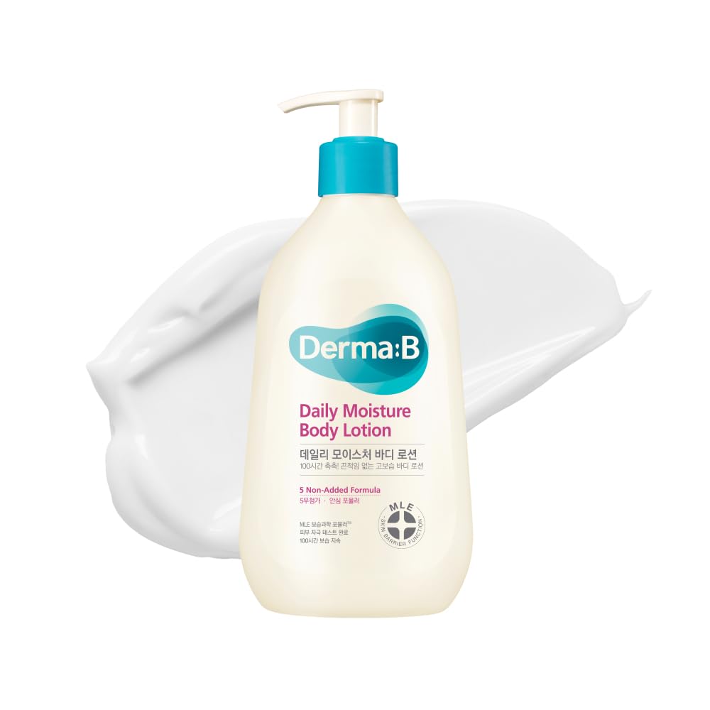 DERMA B | Daily Moisture Body Lotion | Body Cream for Dry Skin | Long-Lasting Body Moisturizer for Sensitive Skin | Woody & Powdery Scented | Skincare with Panthenol, Shea Butter | 13.5 fl oz (400ml)