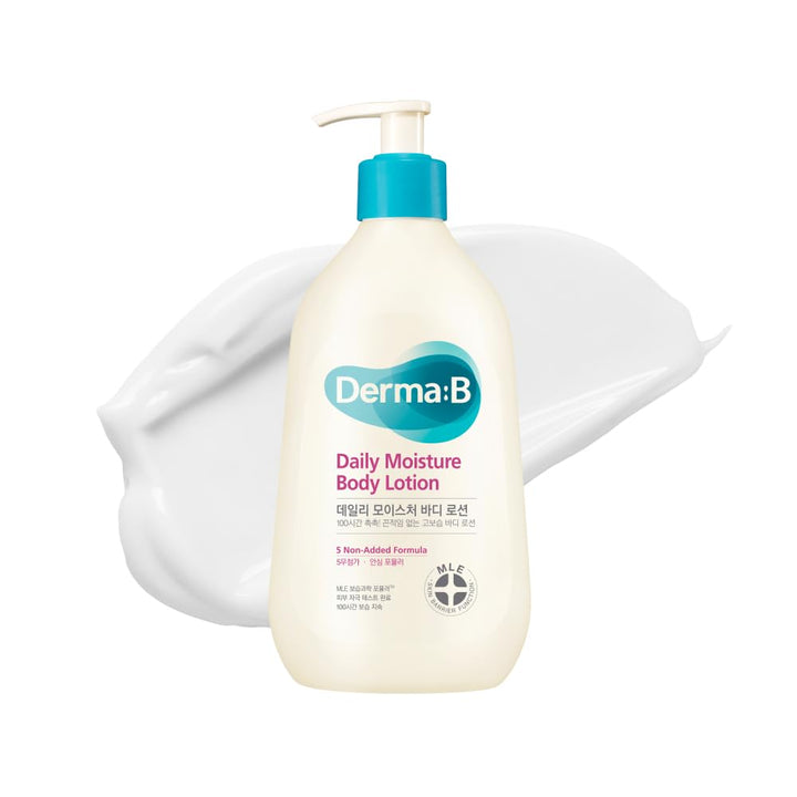 DERMA B | Daily Moisture Body Lotion | Body Cream for Dry Skin | Long-Lasting Body Moisturizer for Sensitive Skin | Woody & Powdery Scented | Skincare with Panthenol, Shea Butter | 13.5 fl oz (400ml)