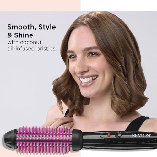REVLON Silicone Bristle Heated Hair Styling Brush | Fast, Long Lasting Volume for Easy Styling | 1 Barrel for Full Body and Smooth Styles (Black/Pink)