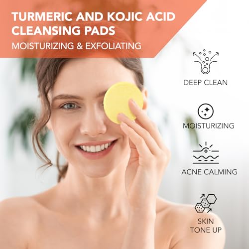 Paradream Turmeric Kojic Cleansing Pads: Turmeric Face Exfoliating Pads for Acne Scars Skin Fades Skin Firming - Cleaning Pad with Turmeric and Kojic - Deep Clean Pores 45PCS