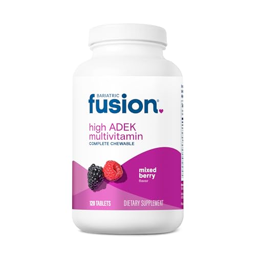 Bariatric Fusion Chewable Multivitamin with High ADEK Vitamins | Multi for Duodenal Switch Patients | Mixed Berry Flavored Tablets | with Iron and Calcium | One Month Supply
