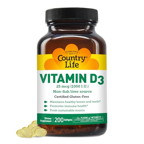 Country Life Vitamin D3 1000 IU Soft Gels, Large, 200 sg, 200 Count