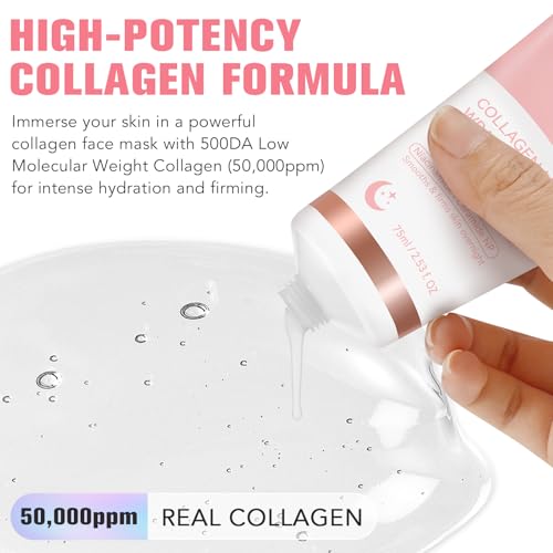 QwsYaay Collagen Night Wrapping Mask, Collagen Face Mask, Collagen Sleeping Mask, Collagen Facial Mask for Elasticity & Hydration, Hydrates and Tightens Skin, Reduces Sagging