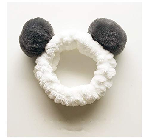CRIZAN 4 Pack Cute Plush Panda Bear Ear Hair Band for Washing Face, Beauty Spa Facial Headband, Makeup Running Sport Headband for Women's Hair, Hair Wraps Headbands Spa Non Slip