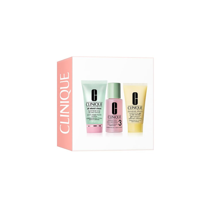 Clinique Great Skin, Great Deal Set For Combination Oily Skin Type III | All About Clean Liquid Face Soap, Clarifying Lotion + Dramatically Different Gel, Mini Travel Size