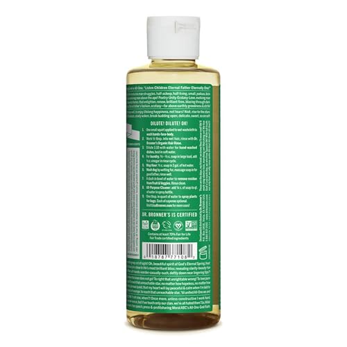 Dr. Bronner's - Pure-Castile Liquid Soap (Almond, 8 ounce) - Made with Organic Oils, 18-in-1 Uses: Face, Body, Hair, Laundry, Pets and Dishes, Concentrated, Vegan, Non-GMO