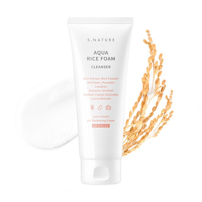 S.Nature AQUA RICE FOAM CLEANSER | Facial Cleanser, Rice Extract Rice Powder Cleanser with Mild Cleansing, Glycerin,Vegan, Face Wash, Korean Skincare (5.41Fl Oz)