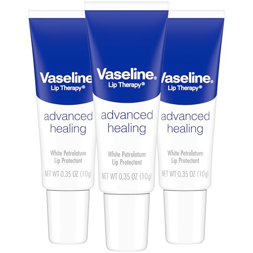 Vaseline Lip Therapy Advanced Healing 3-Pack – White Petroleum Moisturizing Lip Balm for Extremely Dry Lips, 0.35 Oz Ea
