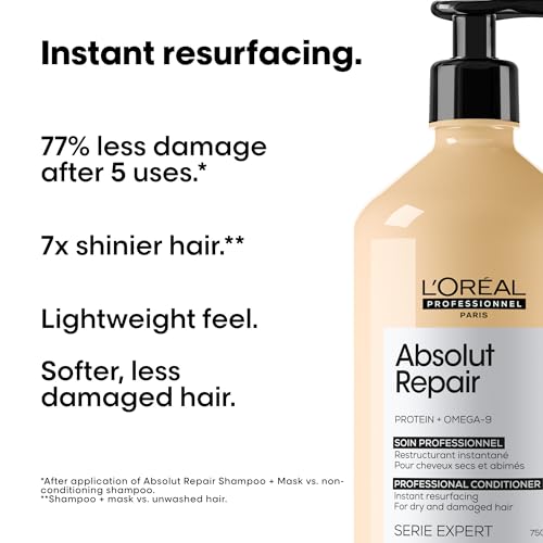 L'OREAL PROFESSIONNEL PARIS Absolut Repair Conditioner – Nourishing Protein Hair Treatment For Dry, Damaged Hair, Repairs Damage and Provides Shine